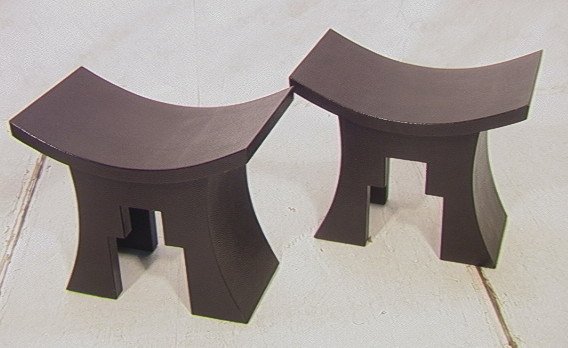 Pr Maitland Smith Oriental Style Stools Covered i: Pr Maitland Smith Oriental Style Stools Covered in Black Nubby Leather. Unmarked.-- Dimensions: H: 19 inches: W: 22.5 inches: D: 13 inches ---