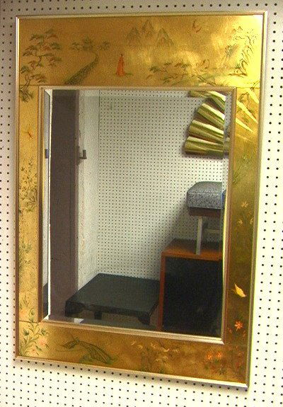 Oriental La Barge Mirror. Signed Mary Broner 1980: Oriental La Barge Mirror. Signed Mary Broner 1980. Eglomise.-- Dimensions: H: 42 inches: W: 28.5 inches ---