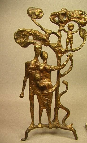 MILTON HEBALD Bronze Figural Sculpture. Adam & Ev: MILTON HEBALD Bronze Figural Sculpture. Adam & Eve, Baby with Tree and Snake. Comes with Book and Exhibition Catalogue. "Apple Tree Study II" Sculpture pictured in Book (pg. 96). Signed on snake.-- Di