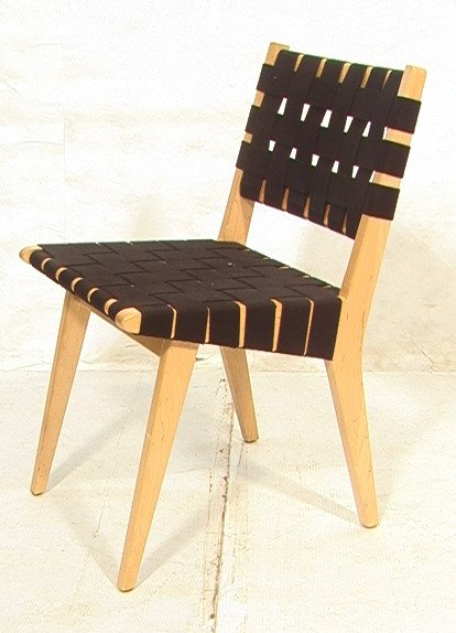 Contemporary JENS RISOM for KNOLL Side Chair. Bla: Contemporary JENS RISOM for KNOLL Side Chair. Black woven straps on maple frame. Metal tag.-- Dimensions: H: 31 inches: W: 17.5 inches: D: 18 inches ---