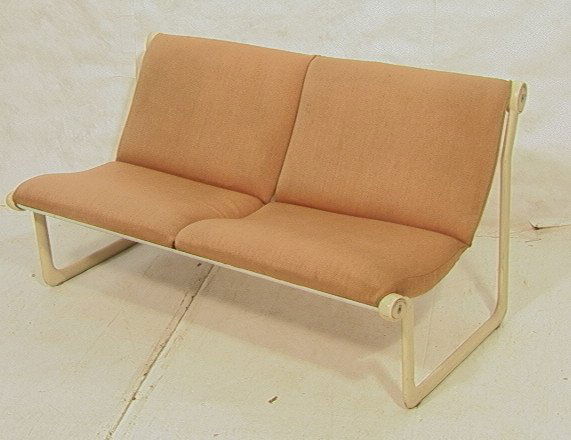 KNOLL Hannah Morrison Double Seat Sofa Couch. Whi: KNOLL Hannah Morrison Double Seat Sofa Couch. White painted Aluminum frame. Knoll International Label.-- Dimensions: H: 29 inches: W: 55.25 inches: D: 28 inches ---