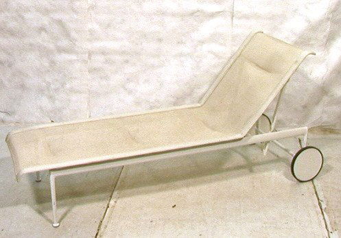 RICHARD SCHULTZ Outdoor Patio Lounge Recliner. Wh: RICHARD SCHULTZ Outdoor Patio Lounge Recliner. White leather trimmed. -- Dimensions: : D: 26 inches: L: 76 inches ---