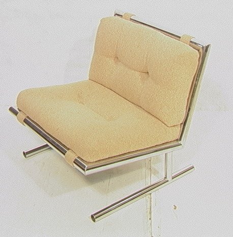 MILO BAUGHMAN Style Tubular Chrome Lounge Chair.: MILO BAUGHMAN Style Tubular Chrome Lounge Chair. Armless. Oatmeal Fabric.-- Dimensions: H: 27.5 inches: W: 29 inches: D: 28 inches ---