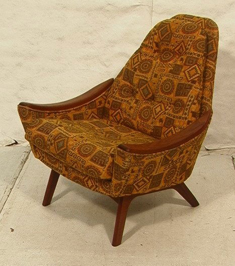 ADRIAN PEARSALL Lounge Chair. American Modern Wal: ADRIAN PEARSALL Lounge Chair. American Modern Walnut frame with vintage 70's fabric upholstery. Wide sloped walnut arms. Unmarked.-- Dimensions: H: 37 inches: W: 31 inches: D: 35 inches ---
