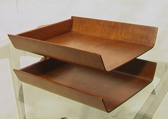 KNOLL Two Tier In & Out Desk Accessory. Walnut Am: KNOLL Two Tier In & Out Desk Accessory. Walnut American Modern. Not Marked. Aluminum support pole.-- Dimensions: H: 7 inches: W: 11 inches: D: 14 inches ---