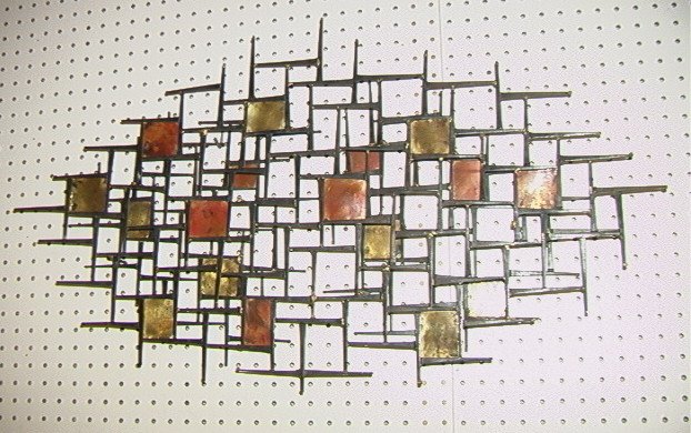 Nail Copper Steel Brass Wall Sculpture. Brutalist: Nail Copper Steel Brass Wall Sculpture. Brutalist Art. Signed A. Sugar, 1975. -- Dimensions: H: 19 inches: W: 36 inches: D: 3 inches ---