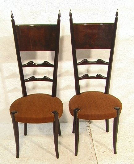 Pair Aldo Tura Tall Back Chair. Italian with fin: Pair Aldo Tura Tall Back Chair. Italian with finial tops. Lacquered skin.-- Dimensions: H: 47 inches: W: 16.25 inches: D: 18.5 inches ---