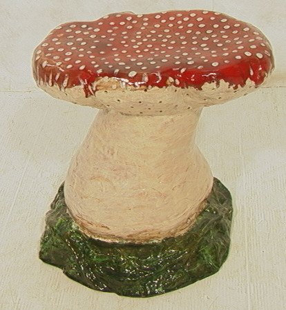 Large Bavent French Ceramic Pottery Mushroom Seat: Large Bavent French Ceramic Pottery Mushroom Seat. Outdoor patio garden seat in mushroom toadstool form. Incised Mark: BAVENT FRAr PNCE. Also marked: MAHEW MADISON 603 Ave. NY.-- Dimensions: H: 16.25 