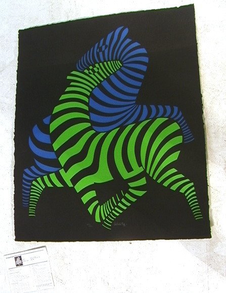 Victor Vasarely TSIKOS - B Zebras Silkscreen Prin: Victor Vasarely TSIKOS - B Zebras Silkscreen Print. Signed. 115/150. 1989. Unframed.-- Dimensions: H: 40 inches: W: 34 inches ---