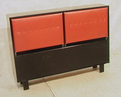 GEORGE NELSON Herman Miller Ebonized Headboard. B: GEORGE NELSON Herman Miller Ebonized Headboard. Black Lacquered headboard with upholstered sections. Sections drop down to provide backrest and interior storage. Unmarked.-- Dimensions: H: 39.75 inche