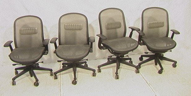 Set 4 KNOLL Chadwick Office Chairs. Chadwick Mid-: Set 4 KNOLL Chadwick Office Chairs. Chadwick Mid-Back mesh task chairs. Black plastic frames with mesh sea t and back. Magnetic lumbar cushions are adjustable. Marked. -- Dimensions: H: 37.5 inches: W