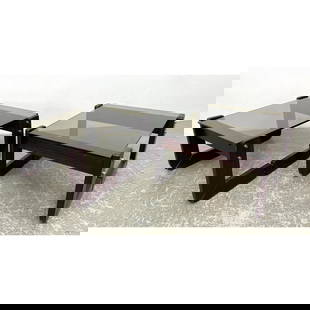 Pair of PERCIVAL LAFER Side Tables with glass top tables. Brazil: Pair of PERCIVAL LAFER Side Tables with glass top tables. Brazil Dimensions: Height: 13.5 inches, Width: 22 inches, Depth: 25 inches. --- - - We offer curbside delivery to NYC, Manhattan,