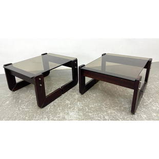 Pair of PERCIVAL LAFER Side Tables with glass top tables. Brazil: Pair of PERCIVAL LAFER Side Tables with glass top tables. Brazil Dimensions: Height: 13.5 inches, Width: 22 inches, Depth: 25 inches. --- - - We offer curbside delivery to NYC, Manhattan, Close Brookl