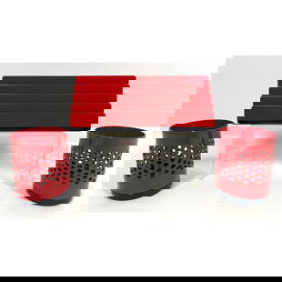 ERRE Studio Design Italian Post Modern Desk Set. Letter holder and 2 Containers.: ERRE Studio Design Italian Post Modern Desk Set. Letter holder and 2 Containers. Dimensions: Height: 4 inches, Width: 9.25 inches, Depth: 1.75 inches. --- US Packing and Shipping charge: 
