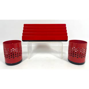 ERRE Studio Design Italian Post Modern Desk Set.  Letter holder and 2 Containers.: ERRE Studio Design Italian Post Modern Desk Set. Letter holder and 2 Containers. Dimensions: Height: 4 inches, Width: 9.25 inches, Depth: 1.75 inches. --- US Packing and Shipping charge: In house ship