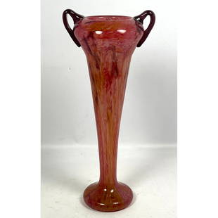 SCHNEIDER French Art Deco Glass Handled vase. Tall form.  Signed.: SCHNEIDER French Art Deco Glass Handled vase. Tall form. Signed. Dimensions: Height: 16.5 inches, Width: 7 inches, Depth: 6 inches. --- US Packing and Shipping charge: In house shipping available. Wil