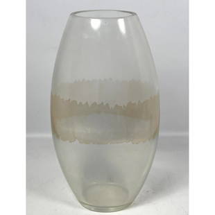 SEGUSO 15" Murano Italy Art Glass Vase. Clear Glass with Gold Leaf Band. Attached label. Etched Sign: SEGUSO 15" Murano Italy Art Glass Vase. Clear Glass with Gold Leaf Band. Attached label. Etched Signature. Dimensions: Height: 15 inches, Width: 8 inches, Depth: 5 inches. --- US Packing and Shipping