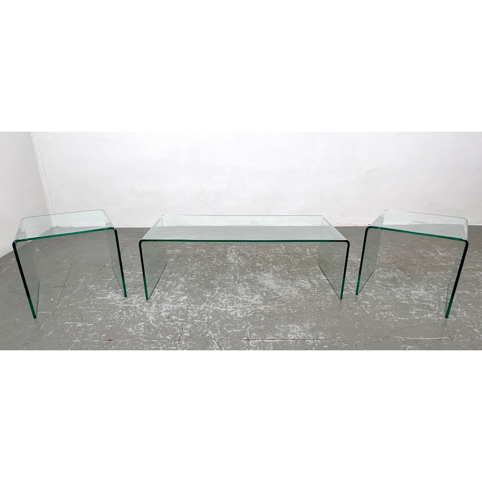 Waterfall Glass Table Set. Coffee Table and Two End / Side Tables (1 of 14)
