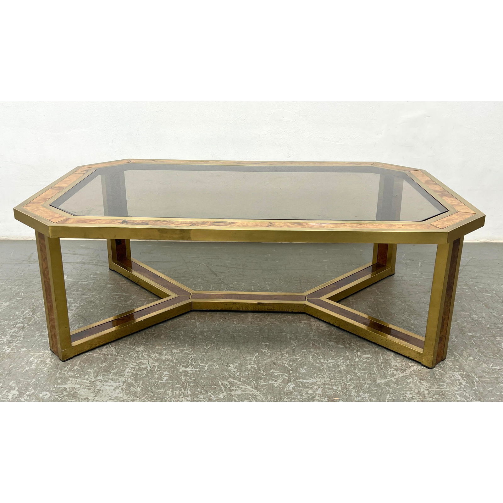 Romeo Rega Vintage Coffee Table.  Brass Burl Wood Trim Coffee Table. Modernist Decorative frame with (1 of 6)