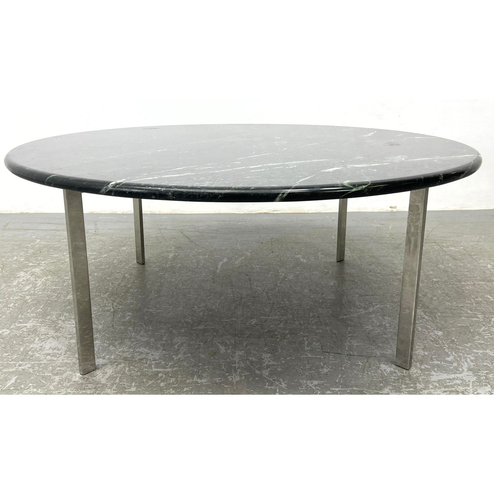 Verde Marble Top Coffee Table. Knoll Style Chrome base. (1 of 7)