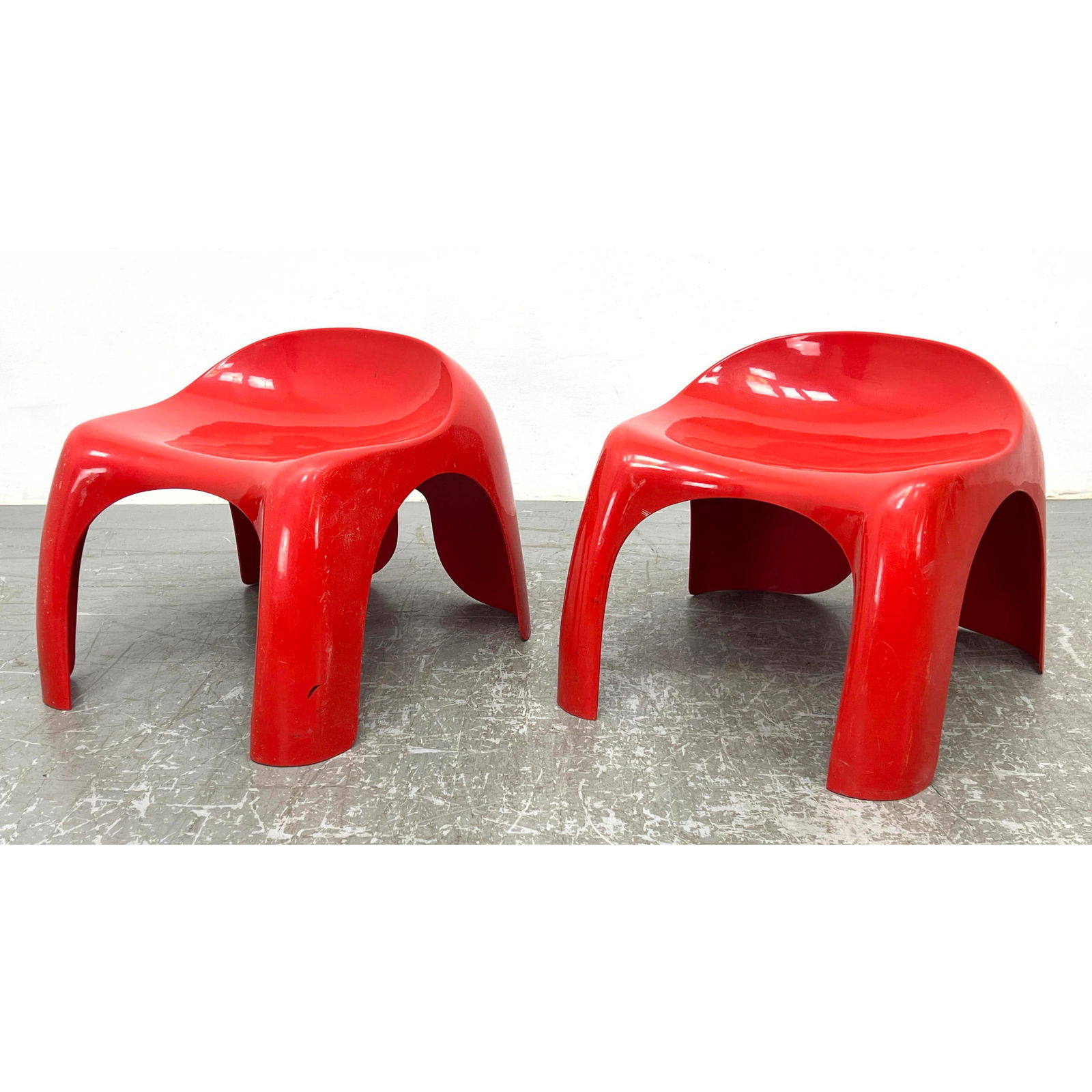 Pair of Stacy Dukes for Artemide, Italy Efebini Stools. Red. Stackable. (1 of 14)