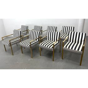 Set 8 Milo Baughman style Brass Tone Dining Chairs. Nice design: the brass arms continue and wrap ar (1 of 14)