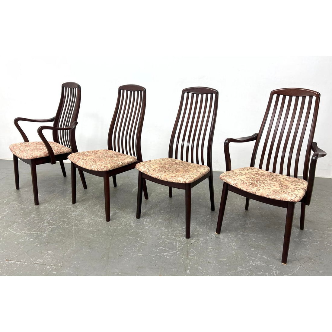 Set 4 Tall Dining Chairs. Slat Back Modernist Forms. Two Elegant Curved Arm Chairs. Two Sides. KOEFO (1 of 12)