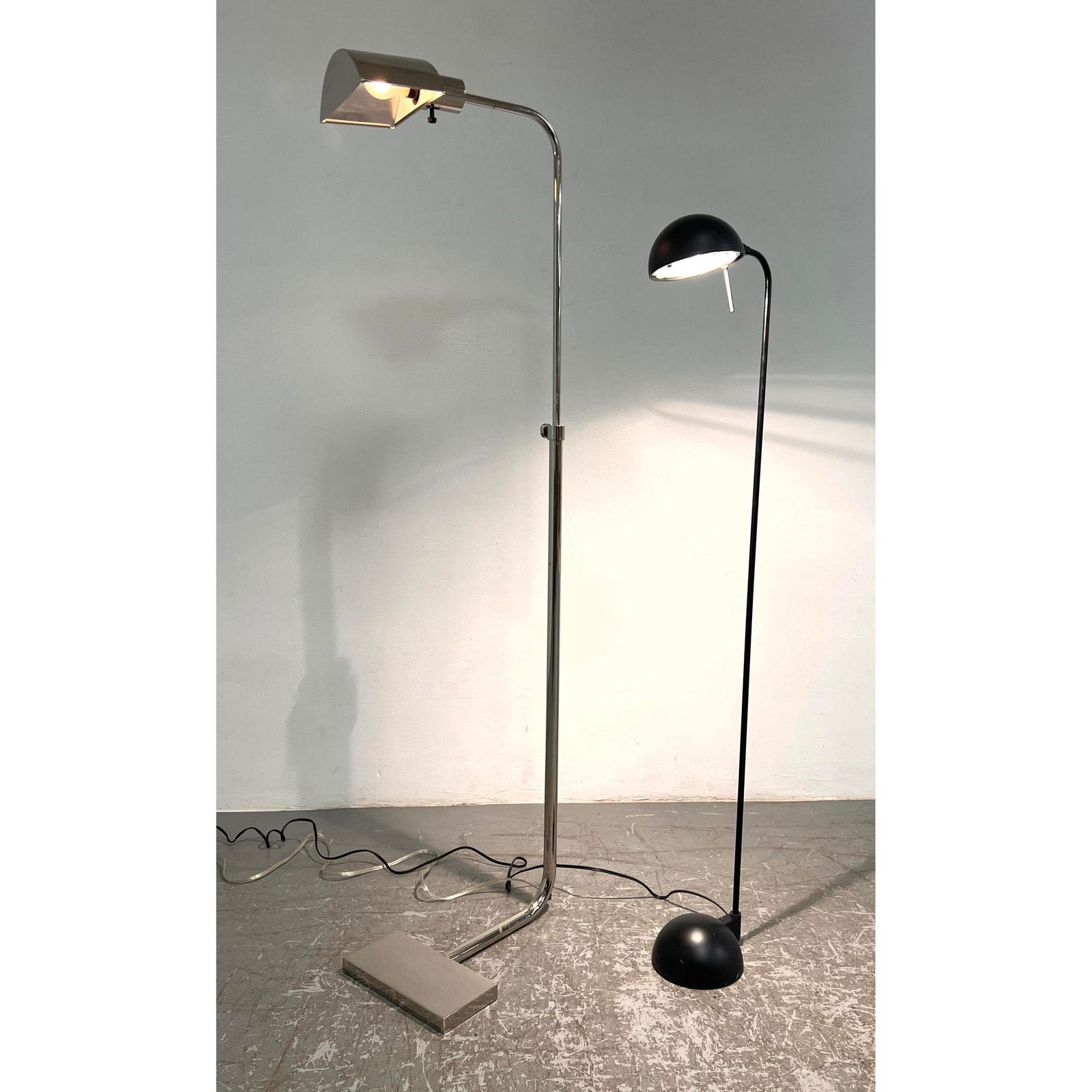 2pcs Mid Century Modern Lighting.  Cedric Hartman Style Chrome Lamp with a Kovacs Round Base Black F (1 of 14)