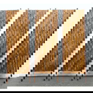 3pc screen Panels in the manner of Sergio Rodriguez. Sculptural Pieced Wood Design. Possibly PERCIVA: 3pc screen Panels in the manner of Sergio Rodriguez. Sculptural Pieced Wood Design. Possibly PERCIVAL LAFER Dimensions: Height: 69 inches, Width: 63 inches, Depth: 1.5 inches. --- - - We offer curbsid
