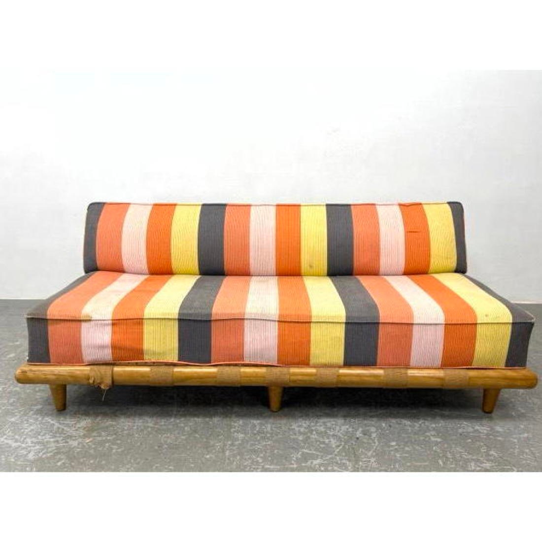 Robsjohn Gibbings Style Sofa Couch.  Thick wood frame with webbing.  Yapered legs. (1 of 12)