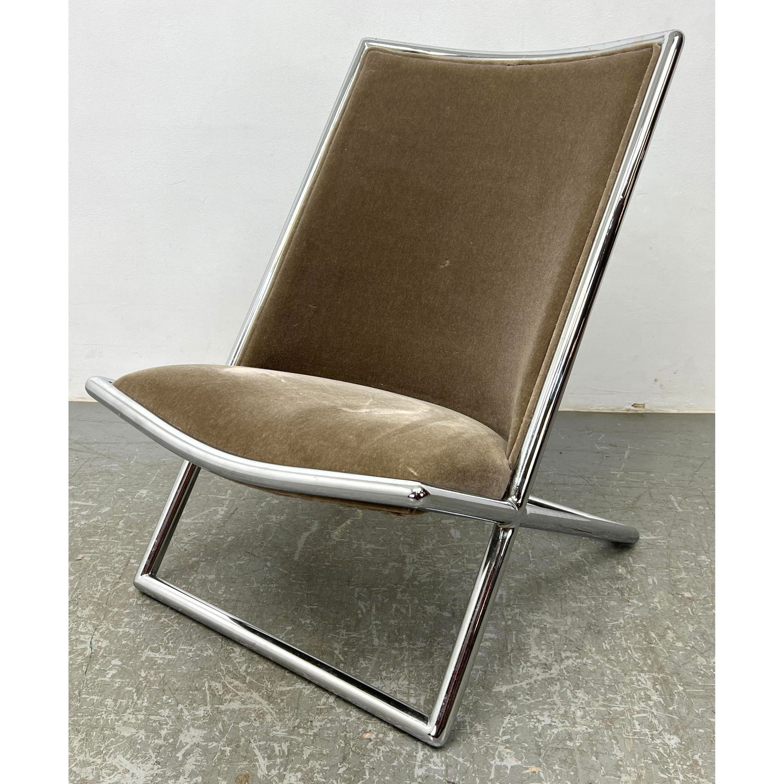 WARD BENNETT Scissor Lounge Chair. Stylish Modernist  Chrome Tube Frame with Mohair Upholstery. (1 of 9)