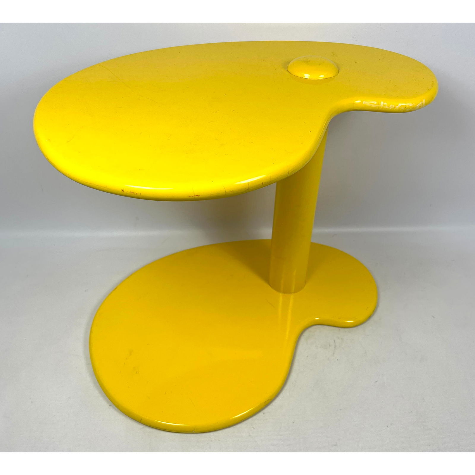 Postmodern Memphis Style Yellow Painted Wood Side Table / Drinks Stand (1 of 11)