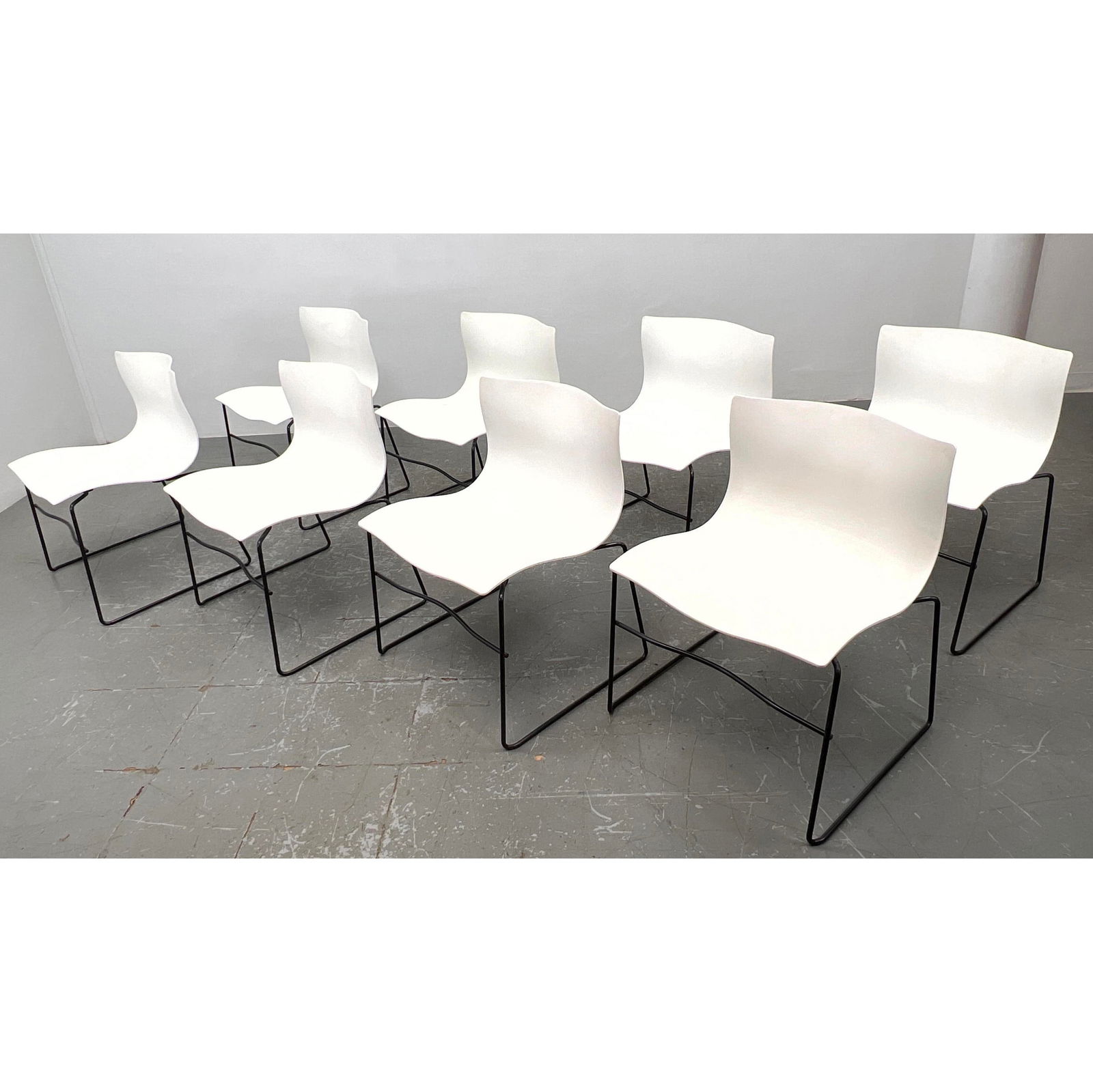 Set 8 Massimo Vignelli for Knoll Handkerchief Chairs. Stackable. Black Finish Frames. Marked. Labele (1 of 15)