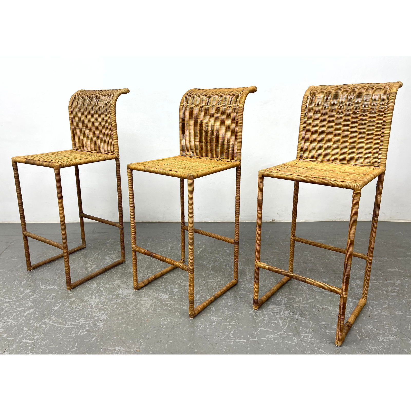 set 3 Rattan Wicker Wrapped Bar Stools. (1 of 9)