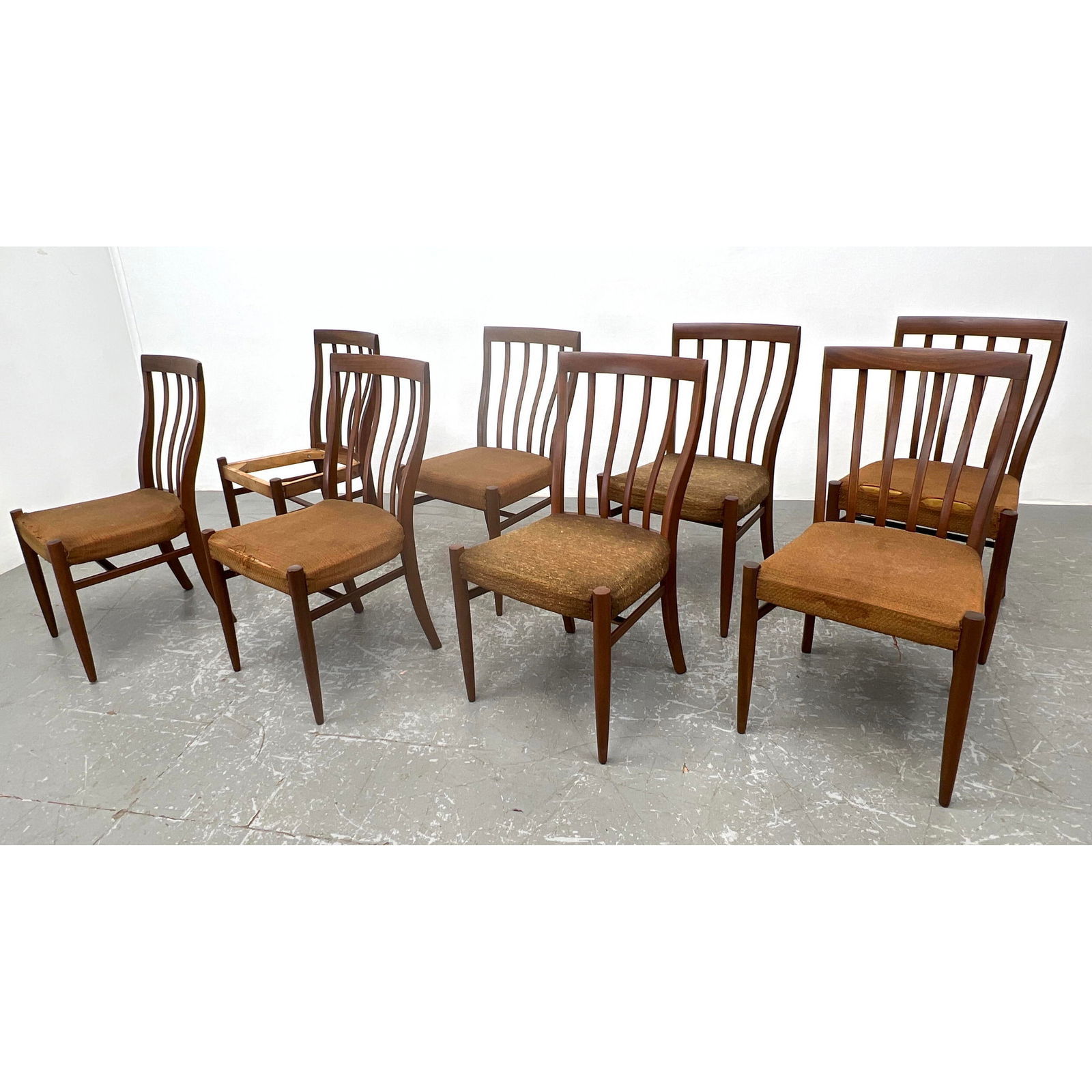 Set 8 Danish Modern teak dining chairs by Greaves and  Thomas, U.K. Curved Slat Back Side Chairs. (1 of 15)