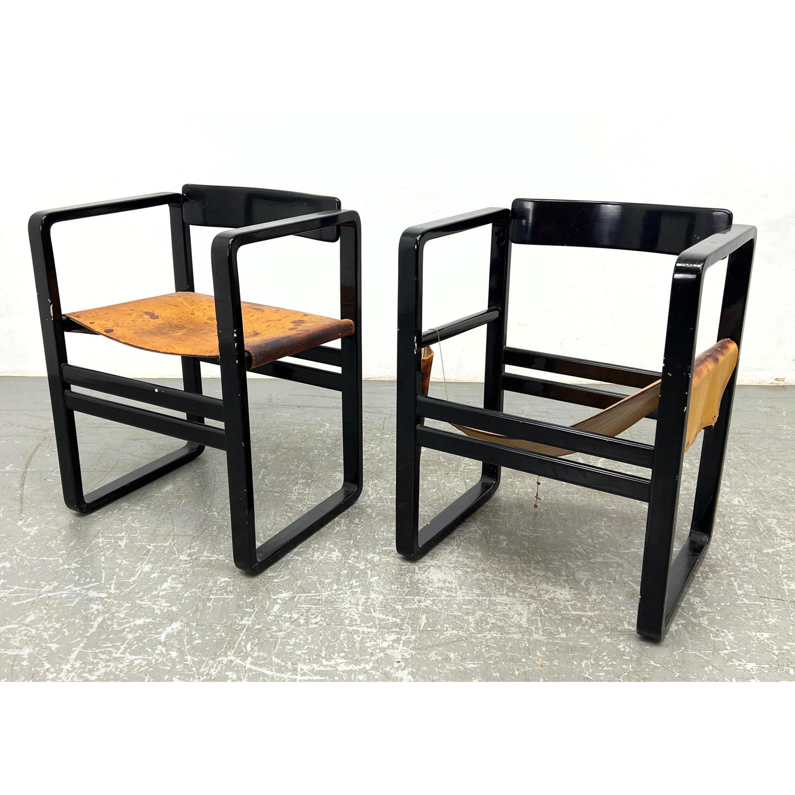 Pair Verner Panton Style Arm Chairs.  Tilting backs. Leather seats (1 of 9)