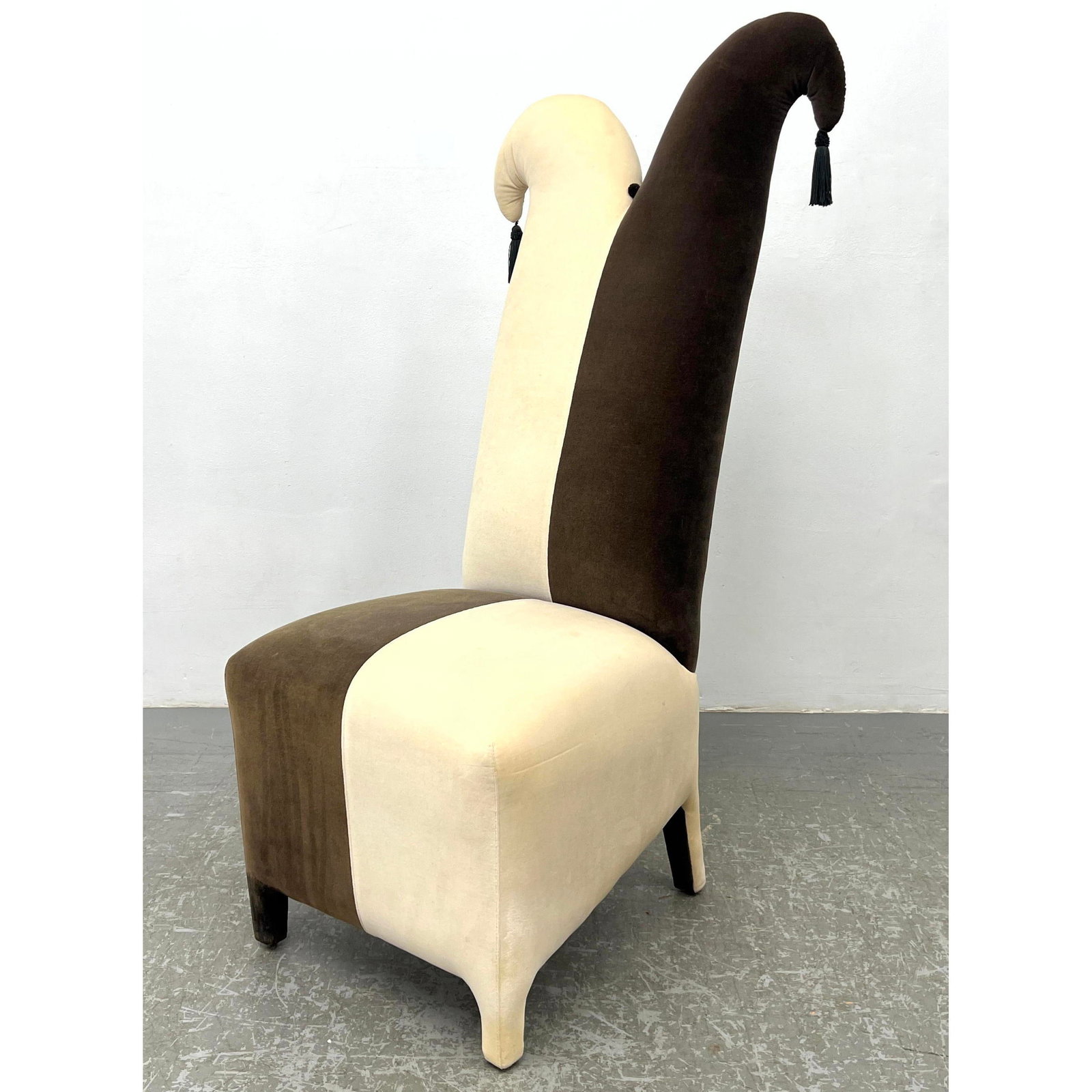 Decorative Jester Tall Back Lounge Chair. Joker.: Decorative Jester Tall Back Lounge Chair. Joker. Dimensions: Height: 53.75 inches, Width: 24 inches, Depth: 28 inches. - Seat Height: 18.75 inches --- - - We offer curbside delivery to NYC, Manhattan,