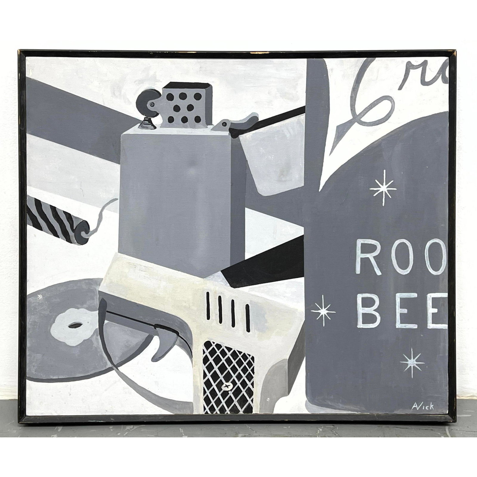 A VICK Monochromatic Oil on Canvas Still Life Pop Art Style Painting: A VICK Monochromatic Oil on Canvas Still Life Pop Art Style Painting Dimensions: Height: 25 inches, Width: 29 inches. --- - - We offer curbside delivery to NYC, Manhattan, Close Brooklyn, Hoboken abou