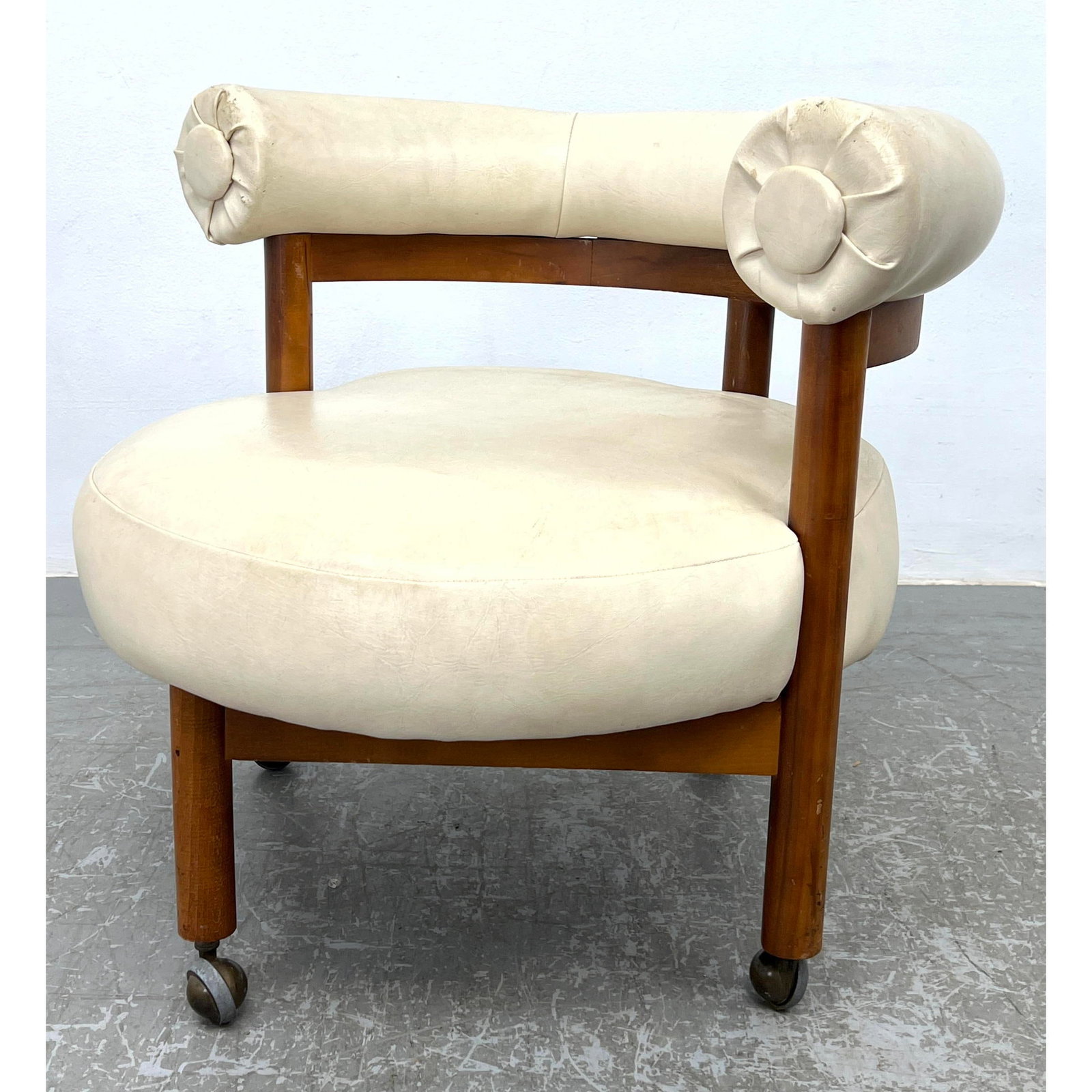 Adrian Pearsall Walnut Frame Upholstered Rolling Lounge Chair: Adrian Pearsall Walnut Frame Upholstered Rolling Lounge Chair Dimensions: Height: 24.5 inches, Width: 30.5 inches, Depth: 28 inches. - Seat Height: 16 inches --- - - We offer curbside delivery to NYC,