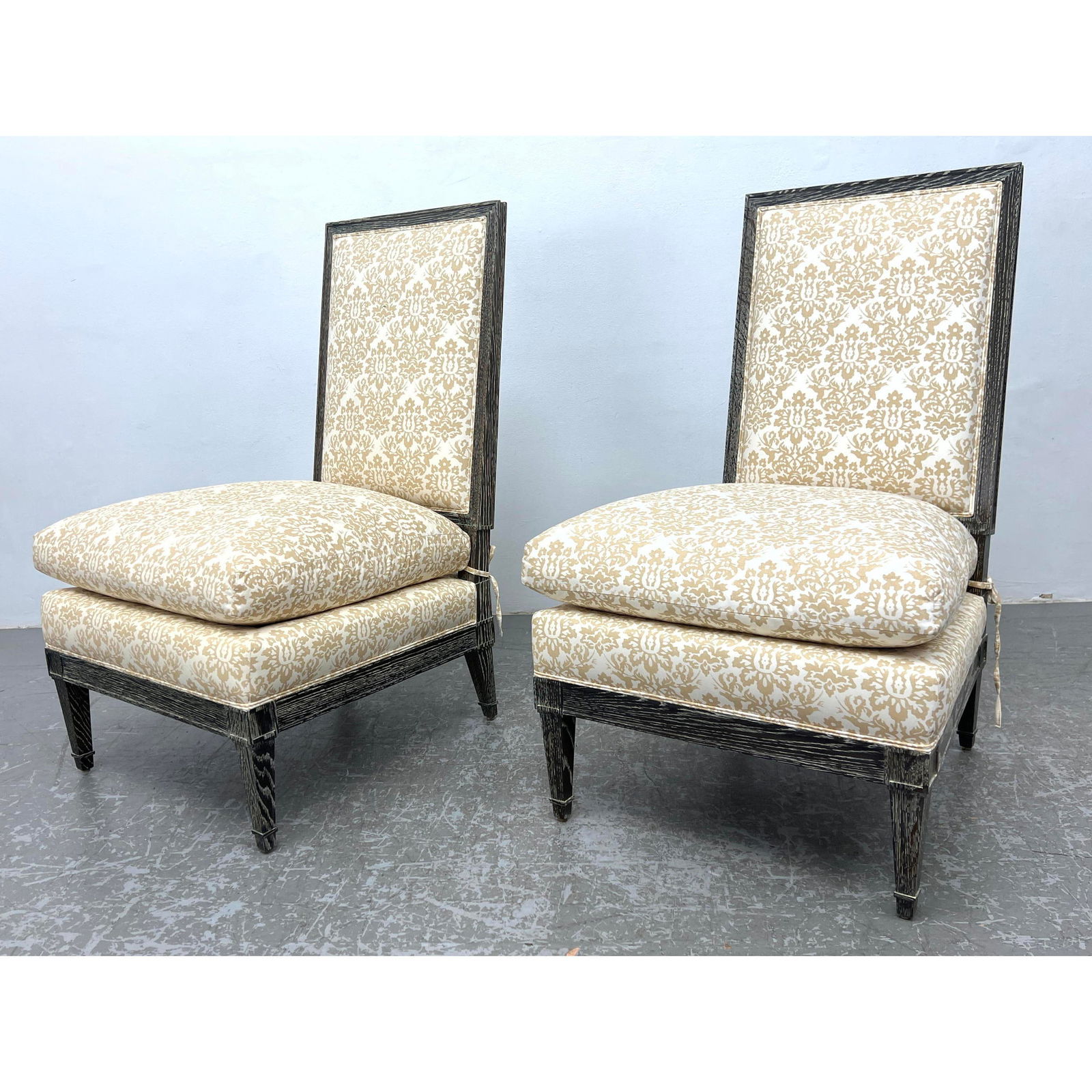 Pair Mattaliano Tall Back Lounge Chairs. Limed oak. (1 of 12)