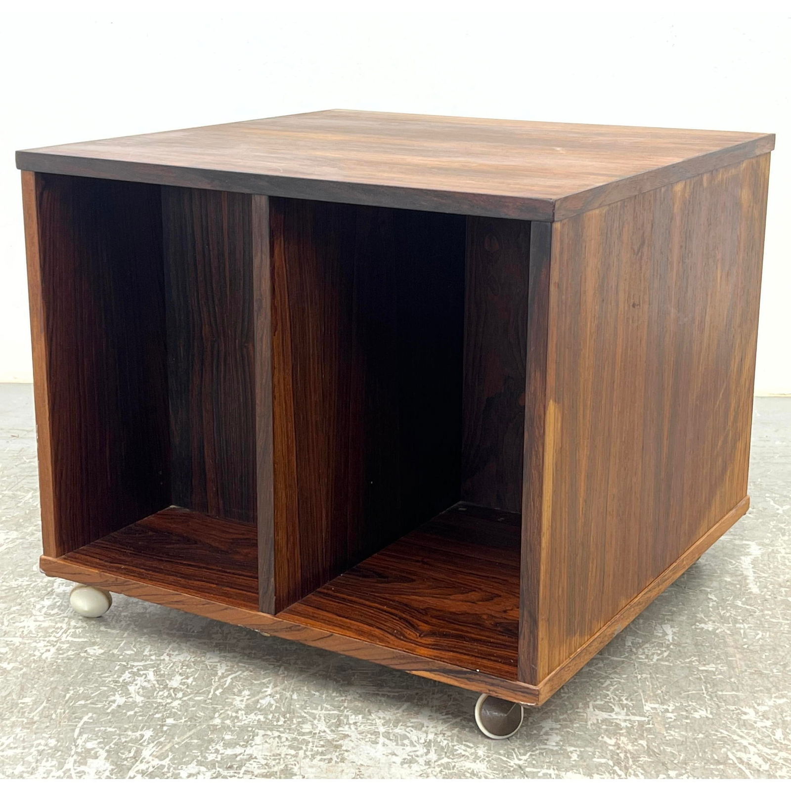 Danish Modern Rosewood Rolling Table/LP Album Storage Cube by Vitre Denmark, marked on base. (1 of 9)
