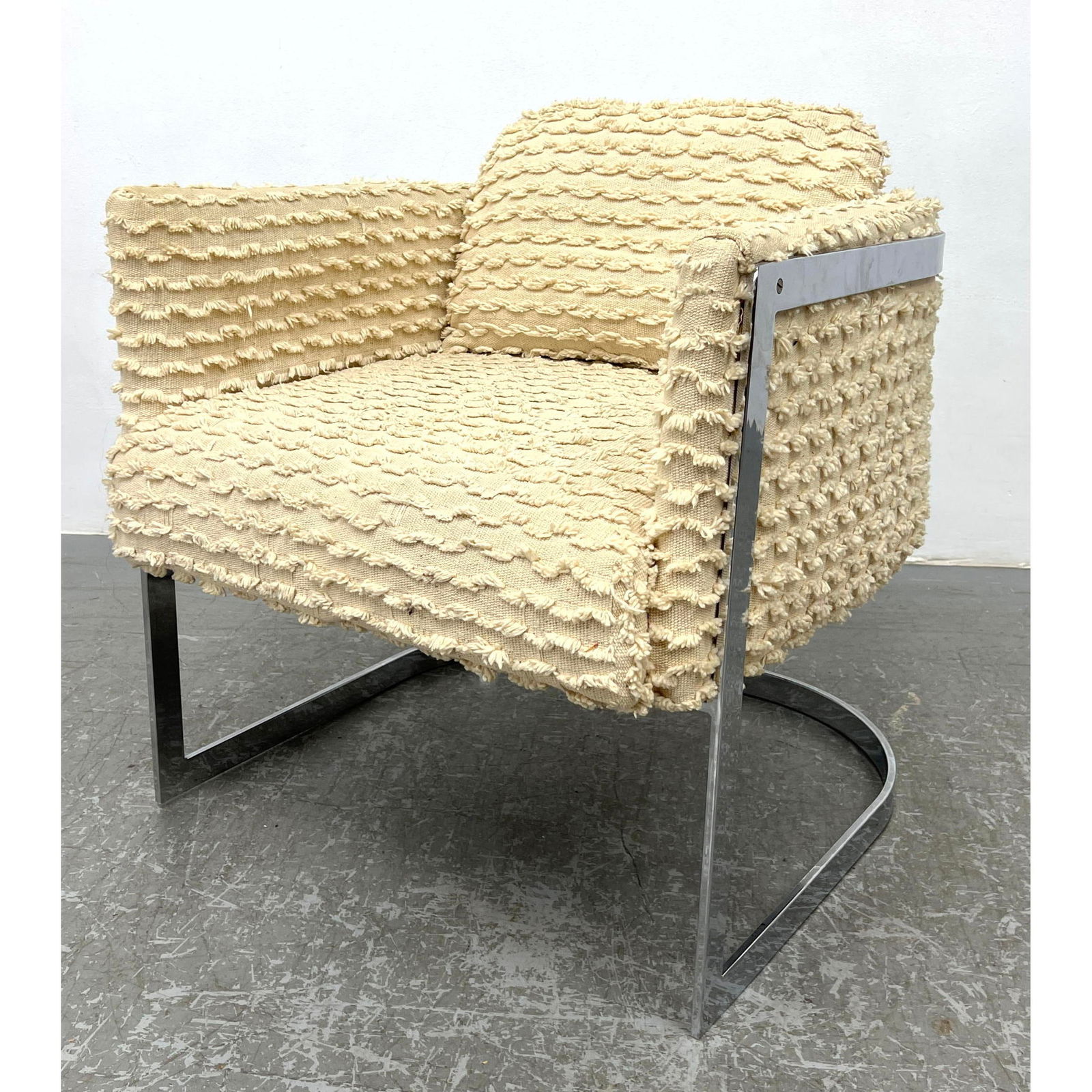 Milo Baughman Style Club Chair. Chrome frame.: Milo Baughman Style Club Chair. Chrome frame. Dimensions: Frame Height: 29 inches, Frame Width: 27.5 inches, Depth: 28.5 inches. - Seat Height: 18 inches - Image Size: Image Height: 30 inches, Image W