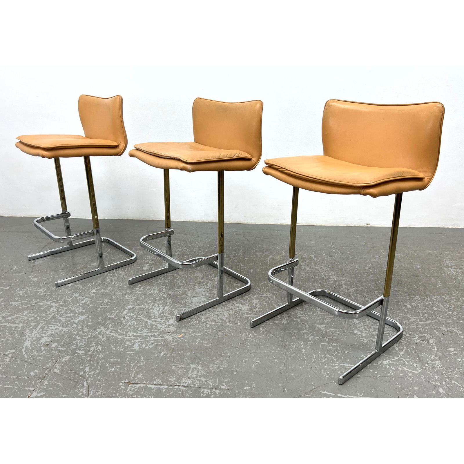 70s British Brass plated and Chrome and Leather Barstools De Sede Style (1 of 11)