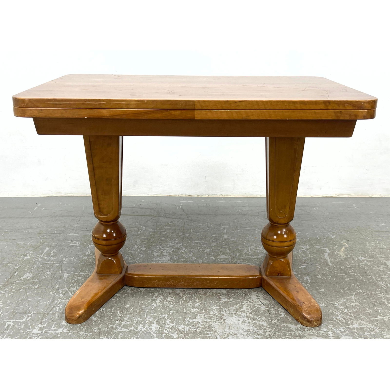 French Walnut Double Pedestal Flip Top Serving Table (1 of 12)