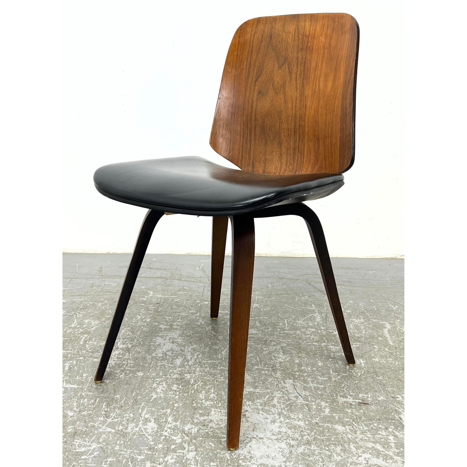 PLYCRAFT American Modern Walnut Dining Side Chair. Plywood Fame and back with black vinyl seat. Labe (1 of 8)