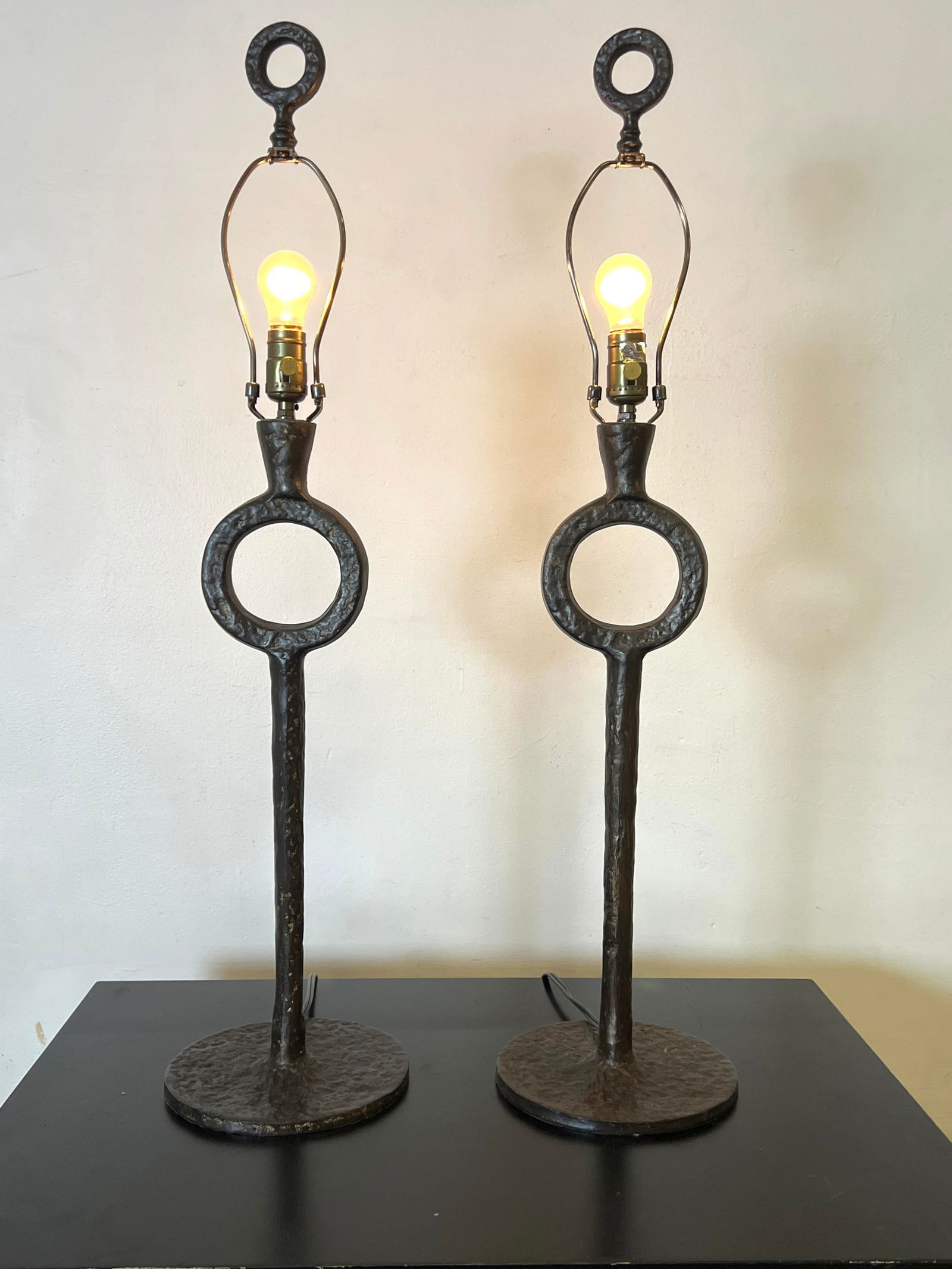 Pair Heavy Giacometti style brutalist table lamps. (1 of 12)
