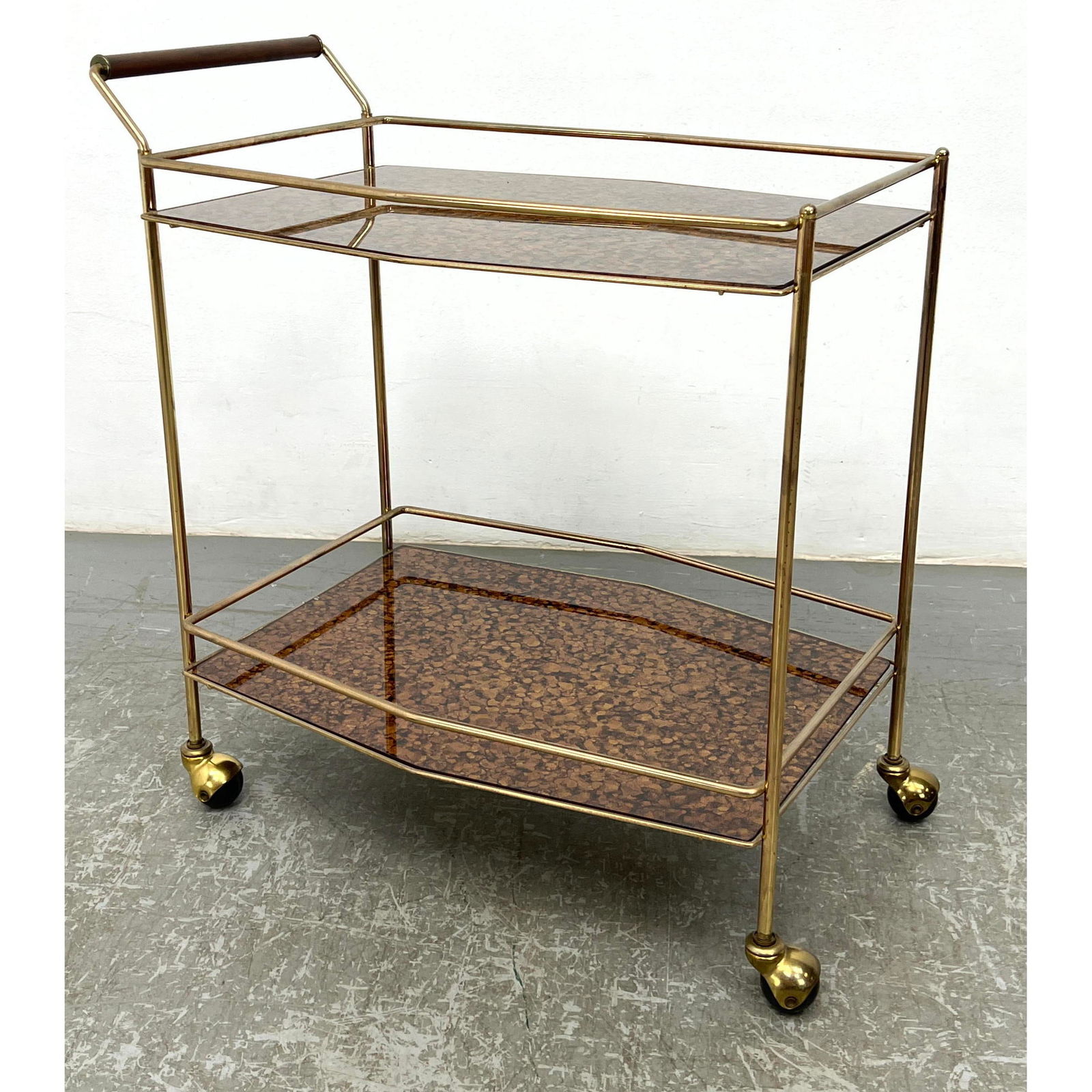 Mid Century Metal Rolling Tea Serving Cart. Faux tortoise serving surfaces. (1 of 11)