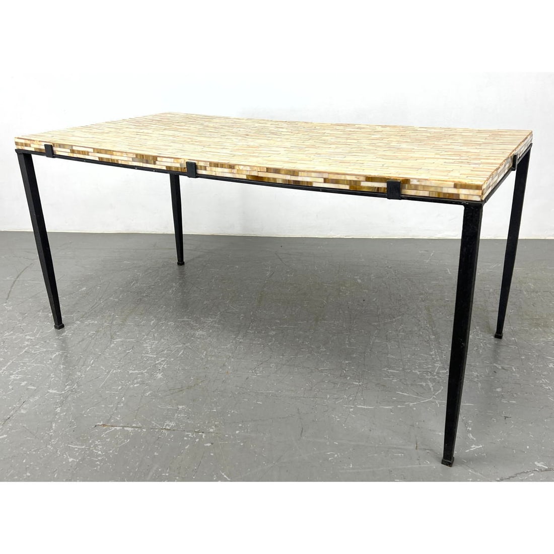 Decorative Horn and Iron Dining Table. Forged iron frame. Horn Tiles. Slight sag in middle. (1 of 12)