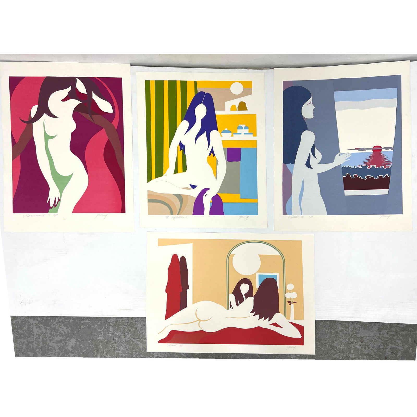 4pc MICHAEL YOUNG Silkscreen Nude Prints. Signed.: 4pc MICHAEL YOUNG Silkscreen Nude Prints. Signed. Dimensions: Height: 23 inches, Width: 30 inches. --- US Packing and Shipping charge: $35 Plus insurance at a rate of $1 per hundred. - - We offer curb
