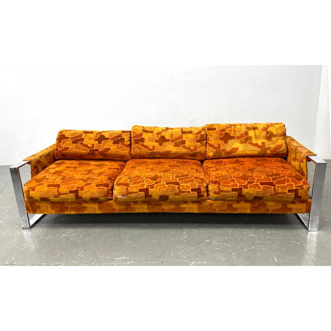 Craft Associates Chrome Wood Modernist Sofa.  Milo Baughman style chrome frame with wood stretcher. (1 of 13)